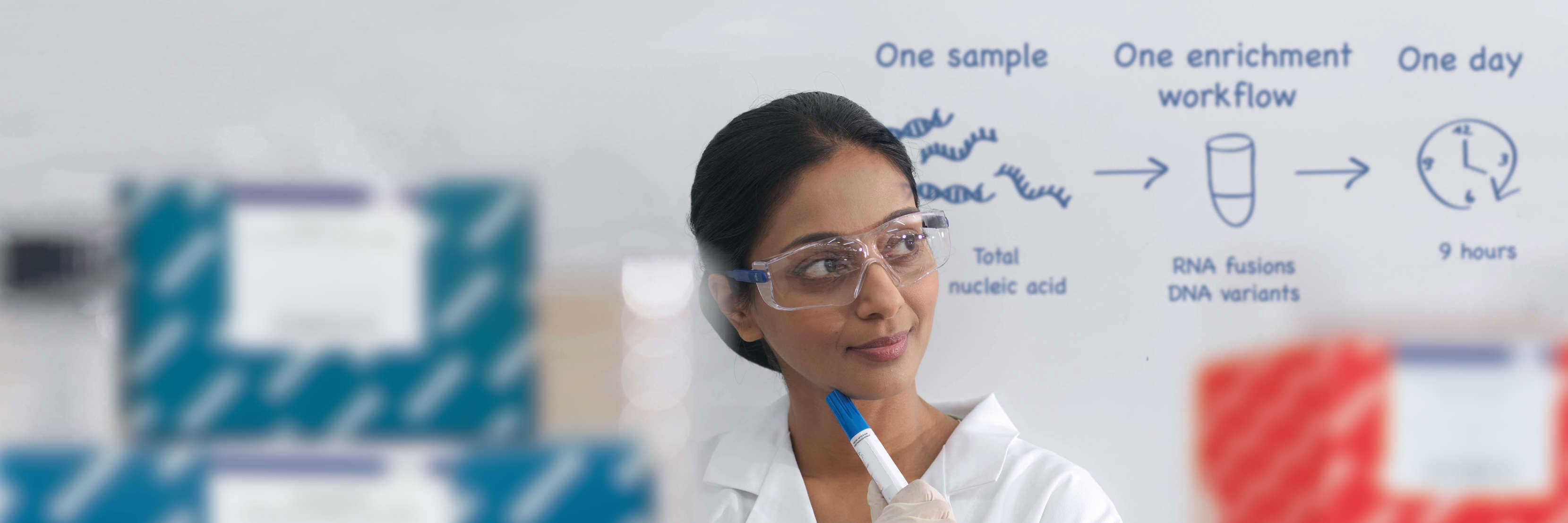 Scientist in front of whiteboard